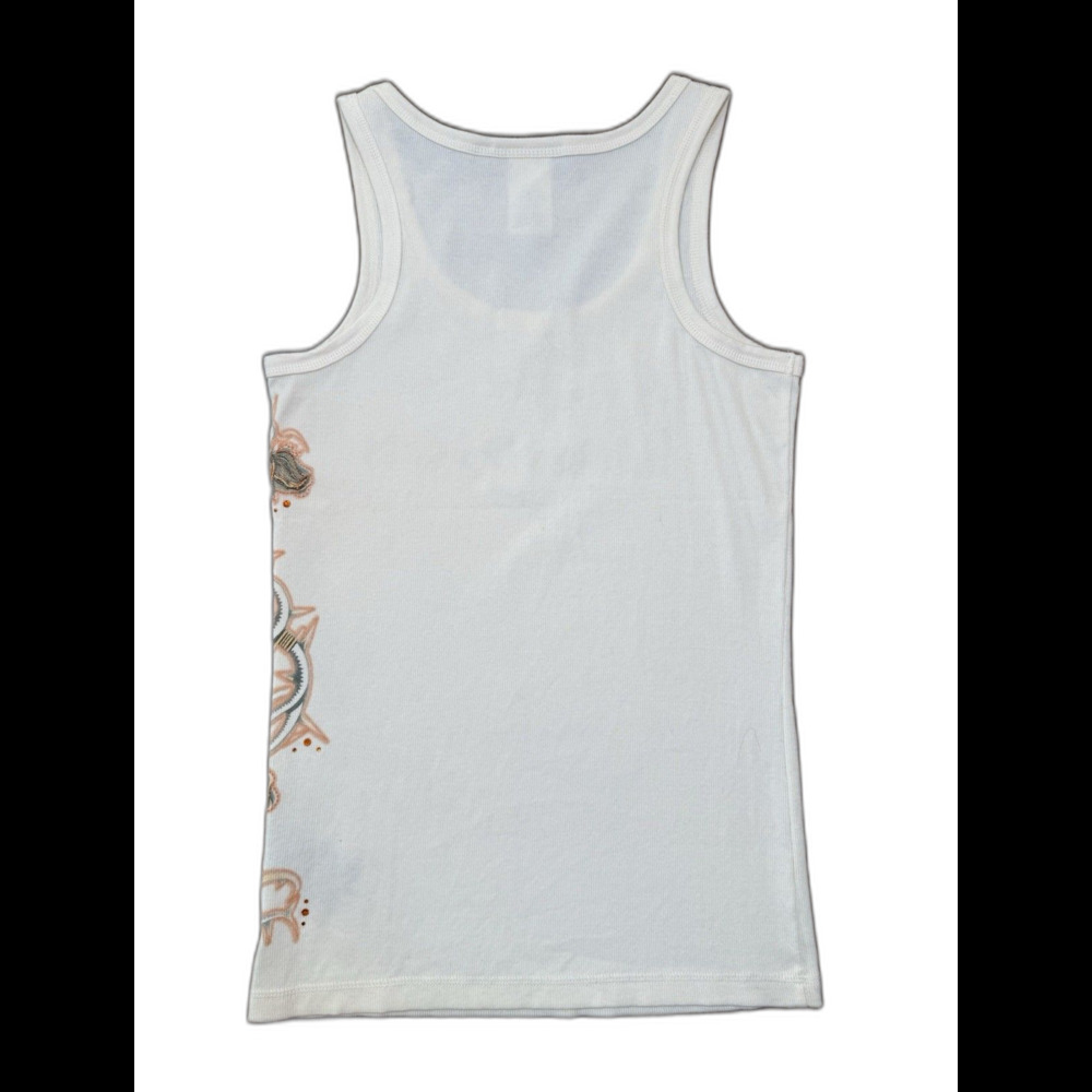 Harley-Davidson Women’s Embellished Tank Top L Ivory Orange Rhinestone Biker - Picture 4 of 10